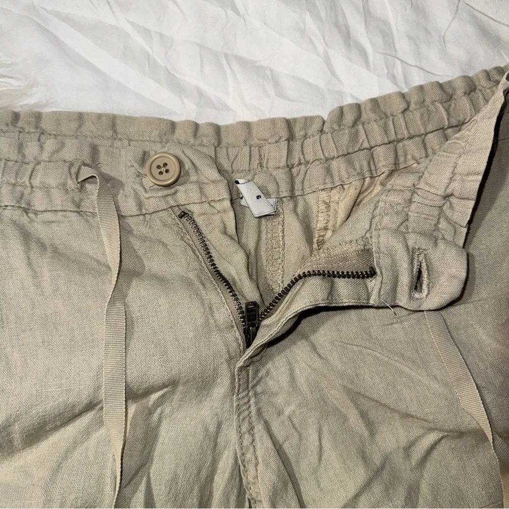 Old Navy | A Stones Throw Linen Paper Bag Shorts Tie Waist Cuffed Hem Beige